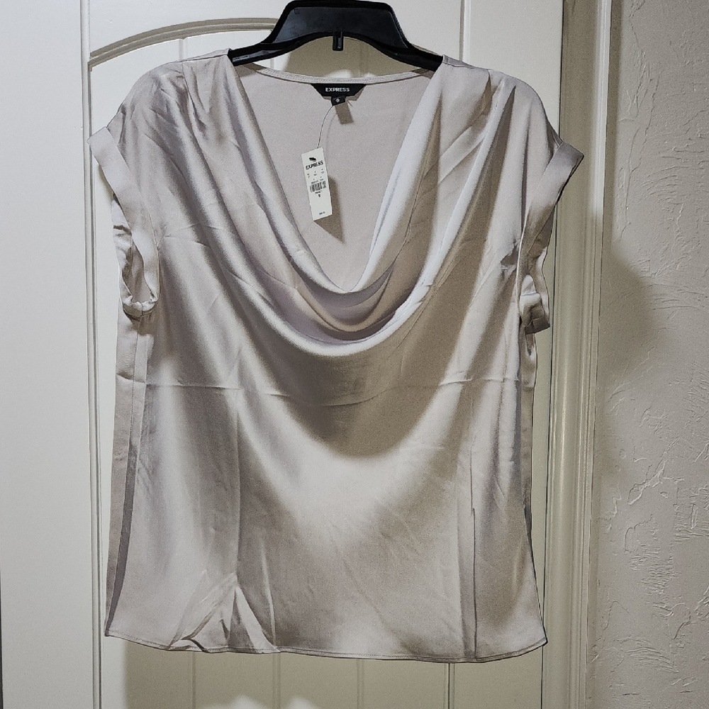 Express Women's Light Gray Drape Neck Top